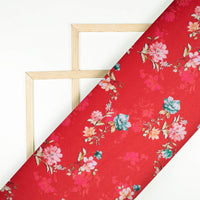 Sangria Red And Taffy Pink Floral Pattern Digital Print Charmeuse Satin Fabric (Width 58 Inches)