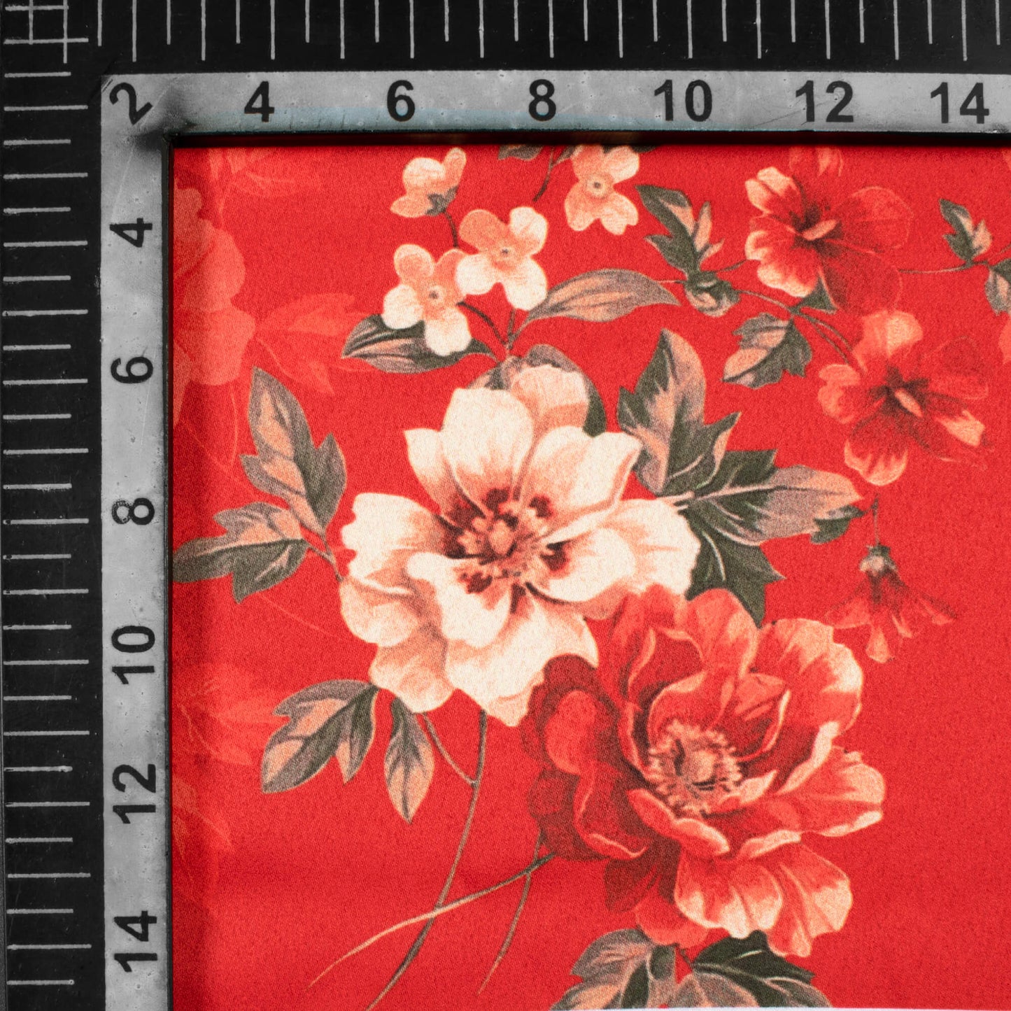 Sangria Red Floral Pattern Digital Print Charmeuse Satin Fabric (Width 58 Inches)