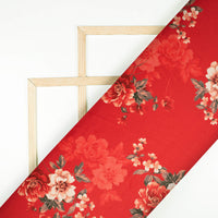 Sangria Red Floral Pattern Digital Print Charmeuse Satin Fabric (Width 58 Inches)