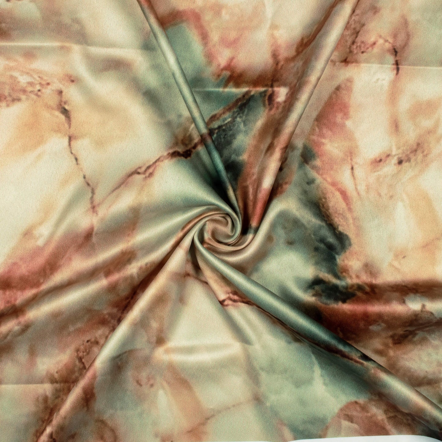 Gingerbread Brown Marble Pattern Digital Print Charmeuse Satin Fabric (Width 58 Inches)