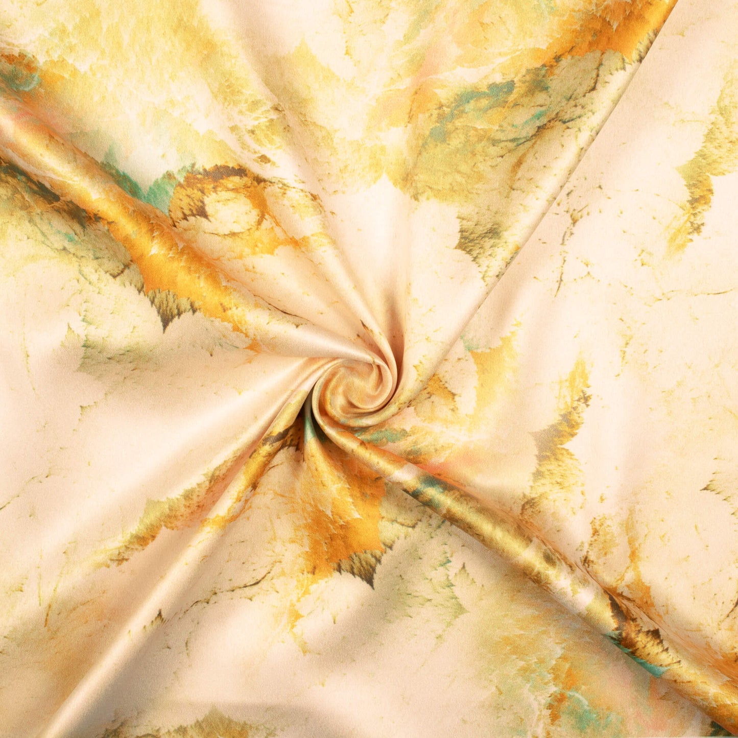 Light Yellow Abstract Pattern Digital Print Charmeuse Satin Fabric (Width 58 Inches)