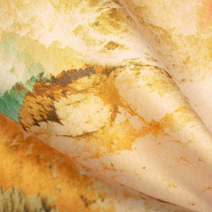 Light Yellow Abstract Pattern Digital Print Charmeuse Satin Fabric (Width 58 Inches)