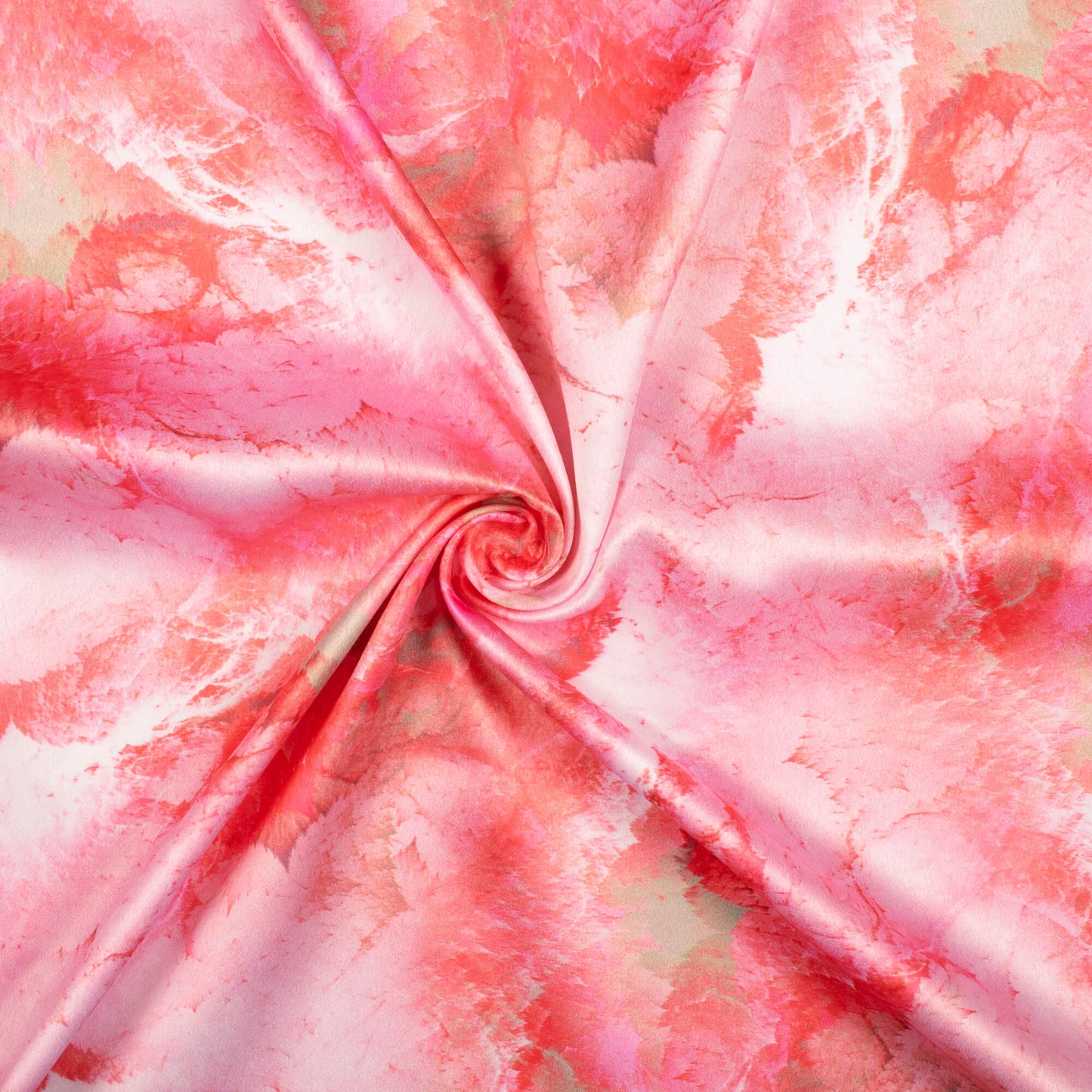 Punch Pink Abstract Pattern Digital Print Charmeuse Satin Fabric (Width 58 Inches)