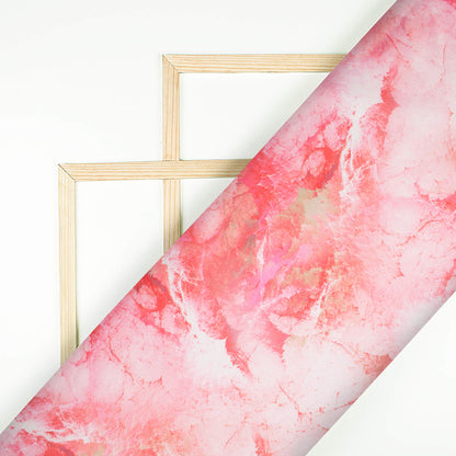Punch Pink Abstract Pattern Digital Print Charmeuse Satin Fabric (Width 58 Inches)