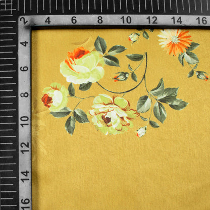 Dijon Yellow And Off White Floral Pattern Digital Print Lush Satin Fabric
