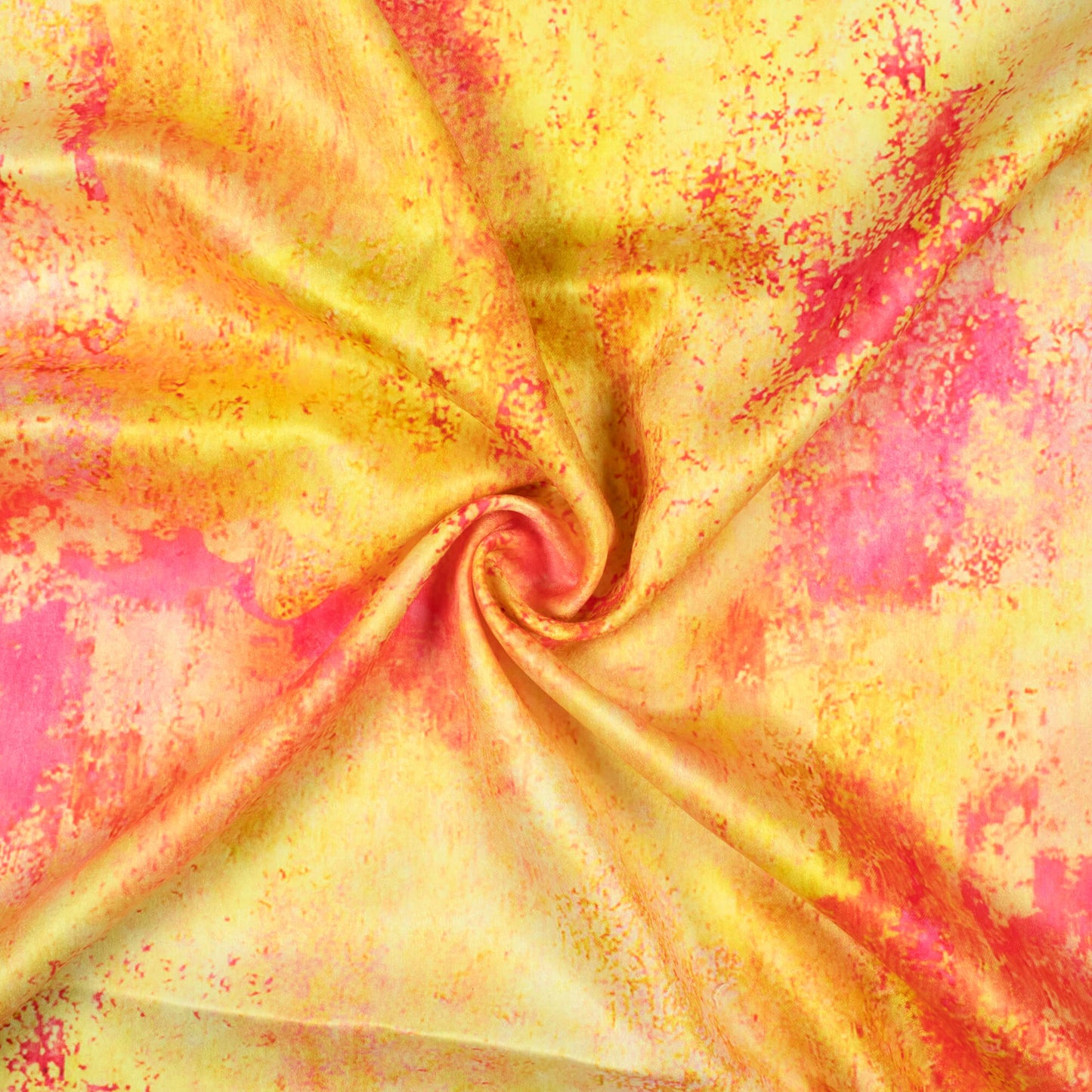 Yellow And Pink Abstract Pattern Digital Print Lush Satin Fabric