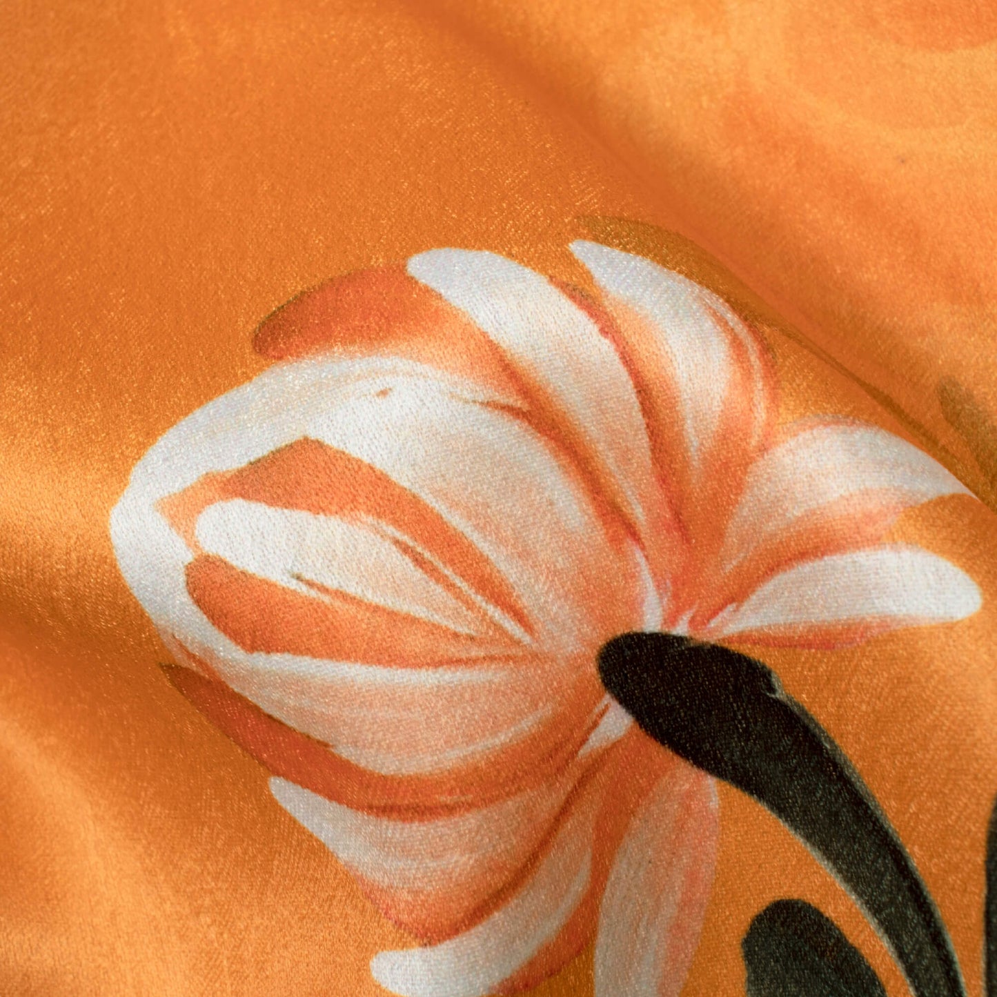 Carrot Orange And Salmon Pink Floral Pattern Digital Print Lush Satin Fabric