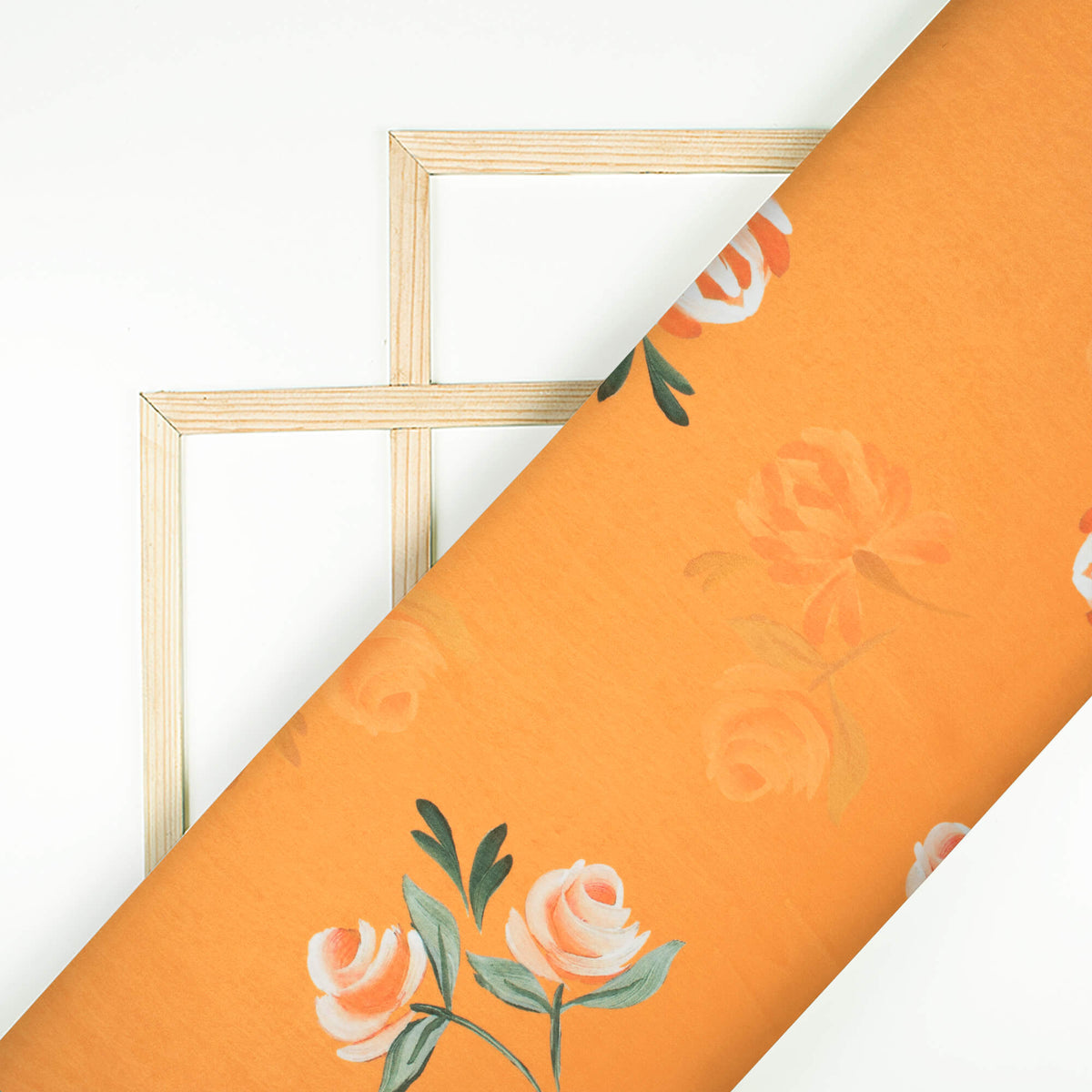 Carrot Orange And Salmon Pink Floral Pattern Digital Print Lush Satin Fabric