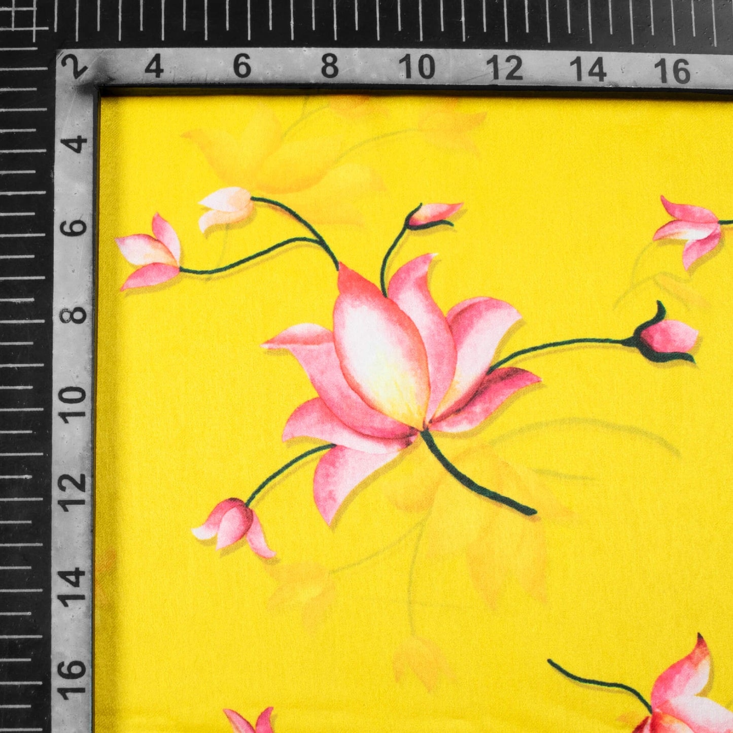 Bumblebee Yellow And Pink Floral Pattern Digital Print Lush Satin Fabric