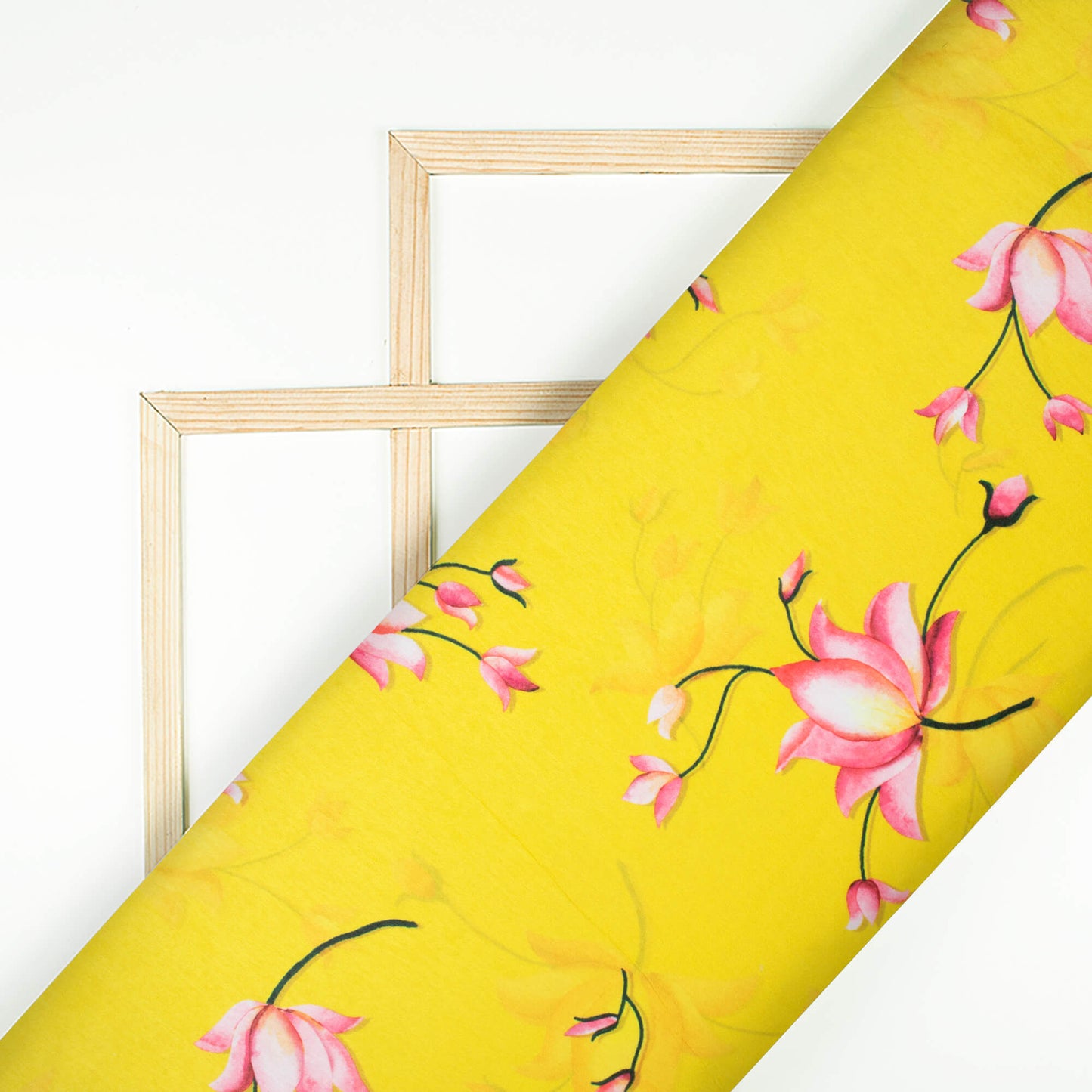 Bumblebee Yellow And Pink Floral Pattern Digital Print Lush Satin Fabric