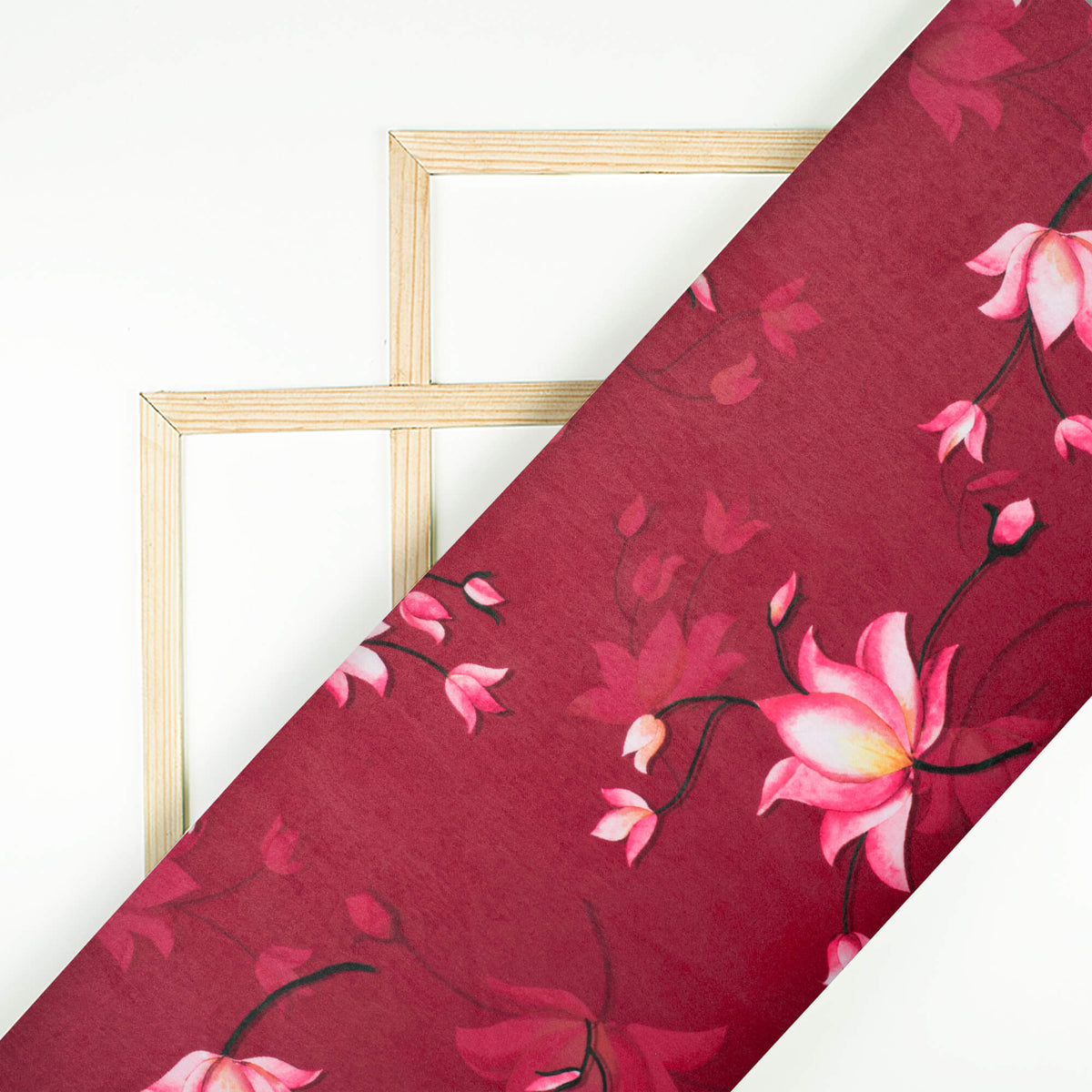 Wine Purple And Pink Floral Pattern Digital Print Lush Satin Fabric