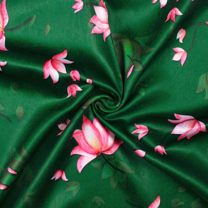 Sacramento Green And Pink Floral Pattern Digital Print Lush Satin Fabric