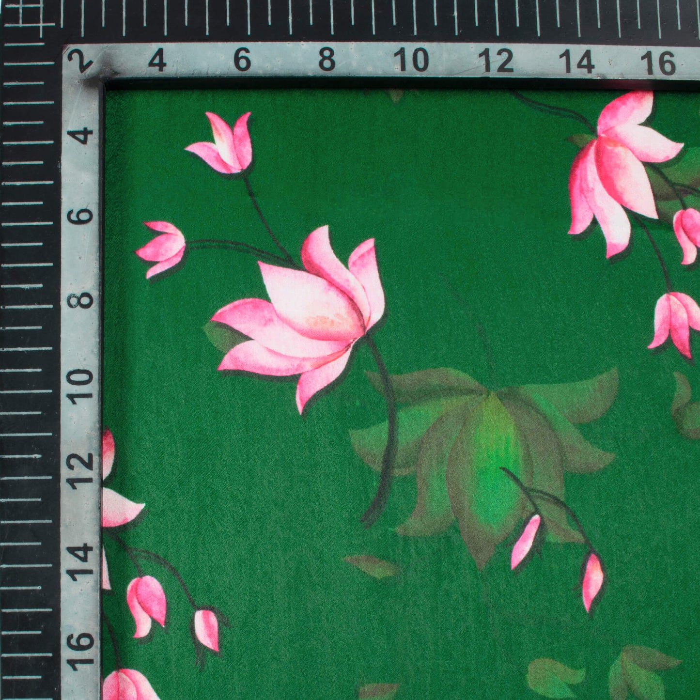 Sacramento Green And Pink Floral Pattern Digital Print Lush Satin Fabric