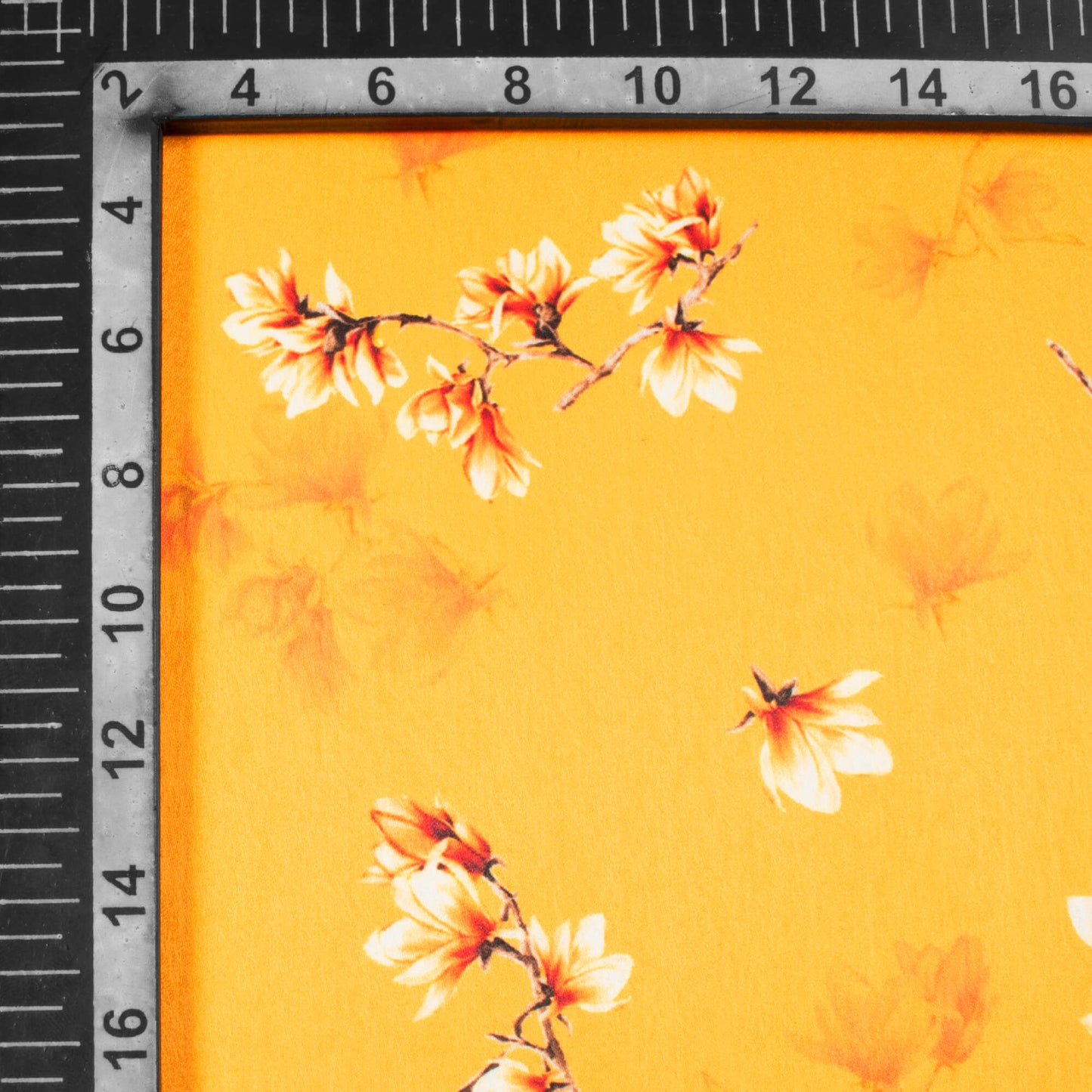 Honey Yellow And Cream Floral Pattern Digital Print Lush Satin Fabric