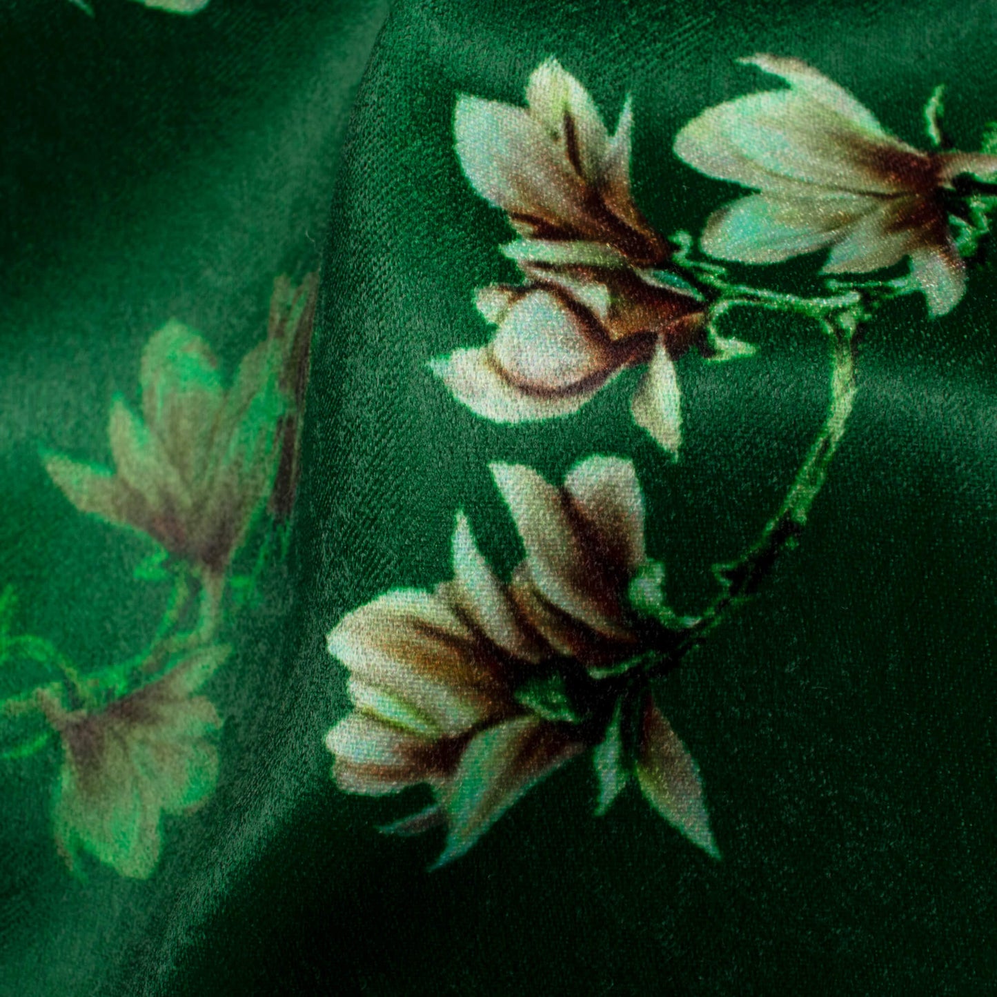 Sacramento Green And Cream Floral Pattern Digital Print Lush Satin Fabric