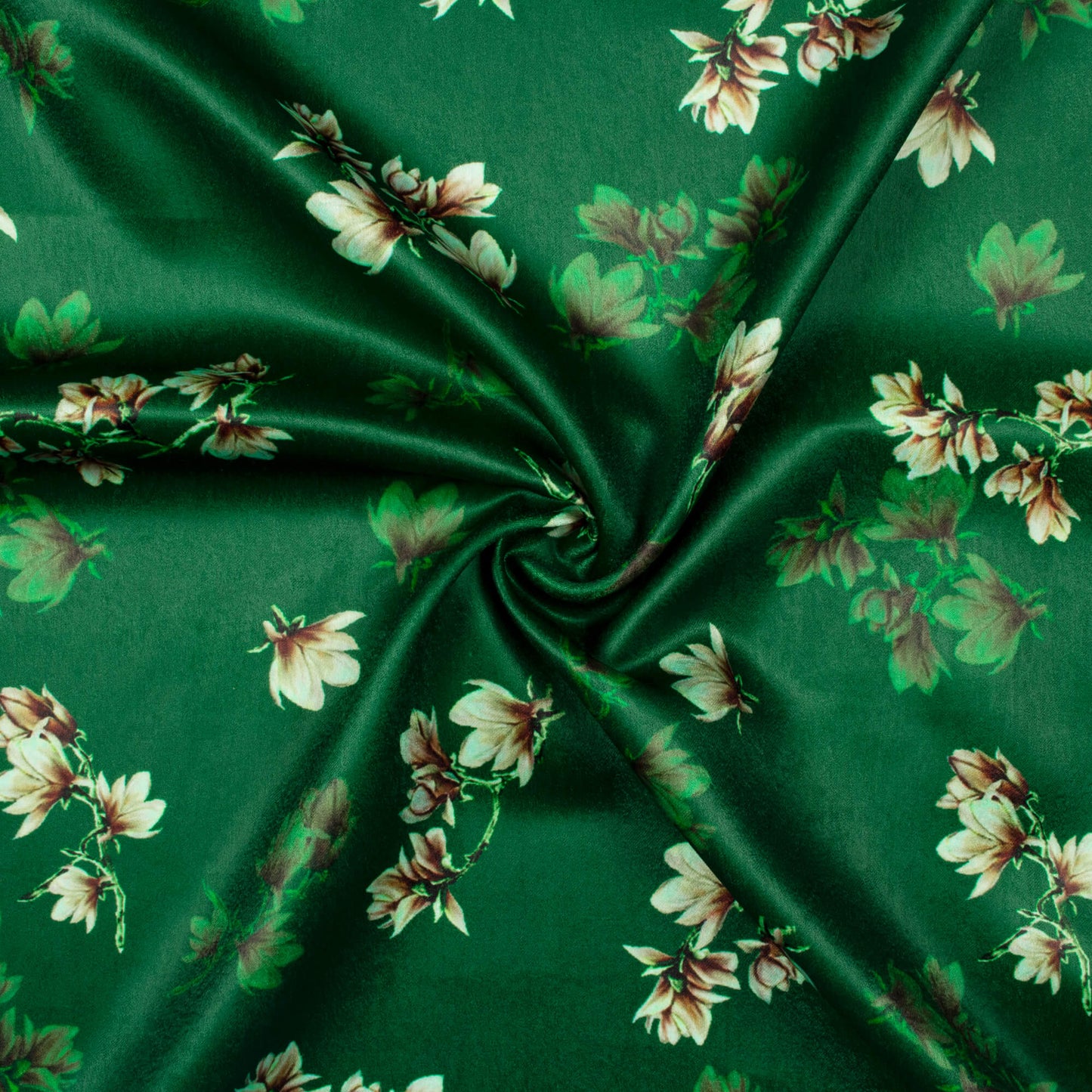 Sacramento Green And Cream Floral Pattern Digital Print Lush Satin Fabric