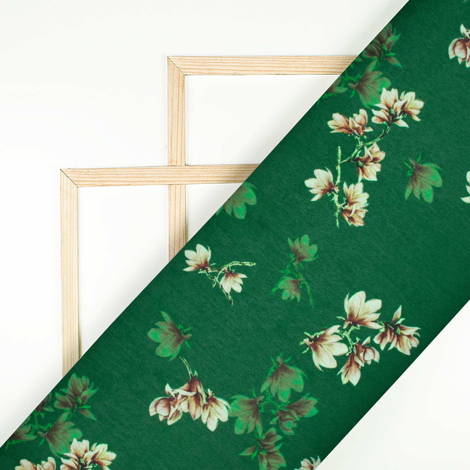 Sacramento Green And Cream Floral Pattern Digital Print Lush Satin