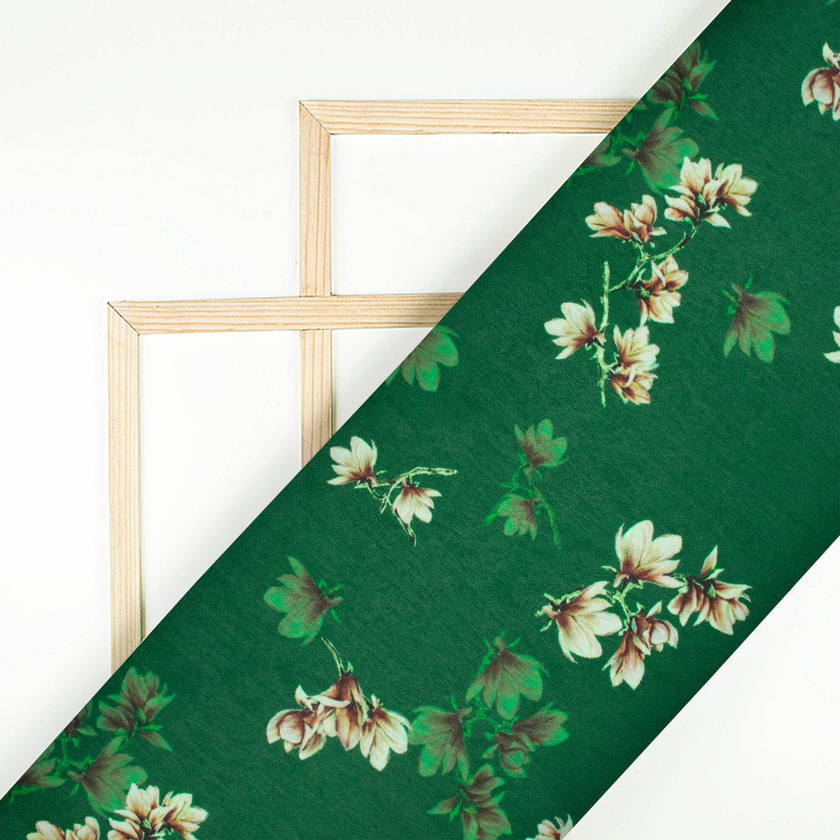 Sacramento Green And Cream Floral Pattern Digital Print Lush Satin Fabric