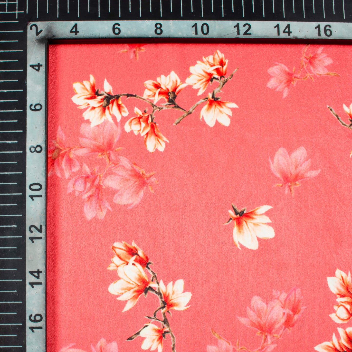 Brick Pink And Cream Floral Pattern Digital Print Lush Satin Fabric