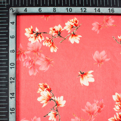 Brick Pink And Cream Floral Pattern Digital Print Lush Satin Fabric