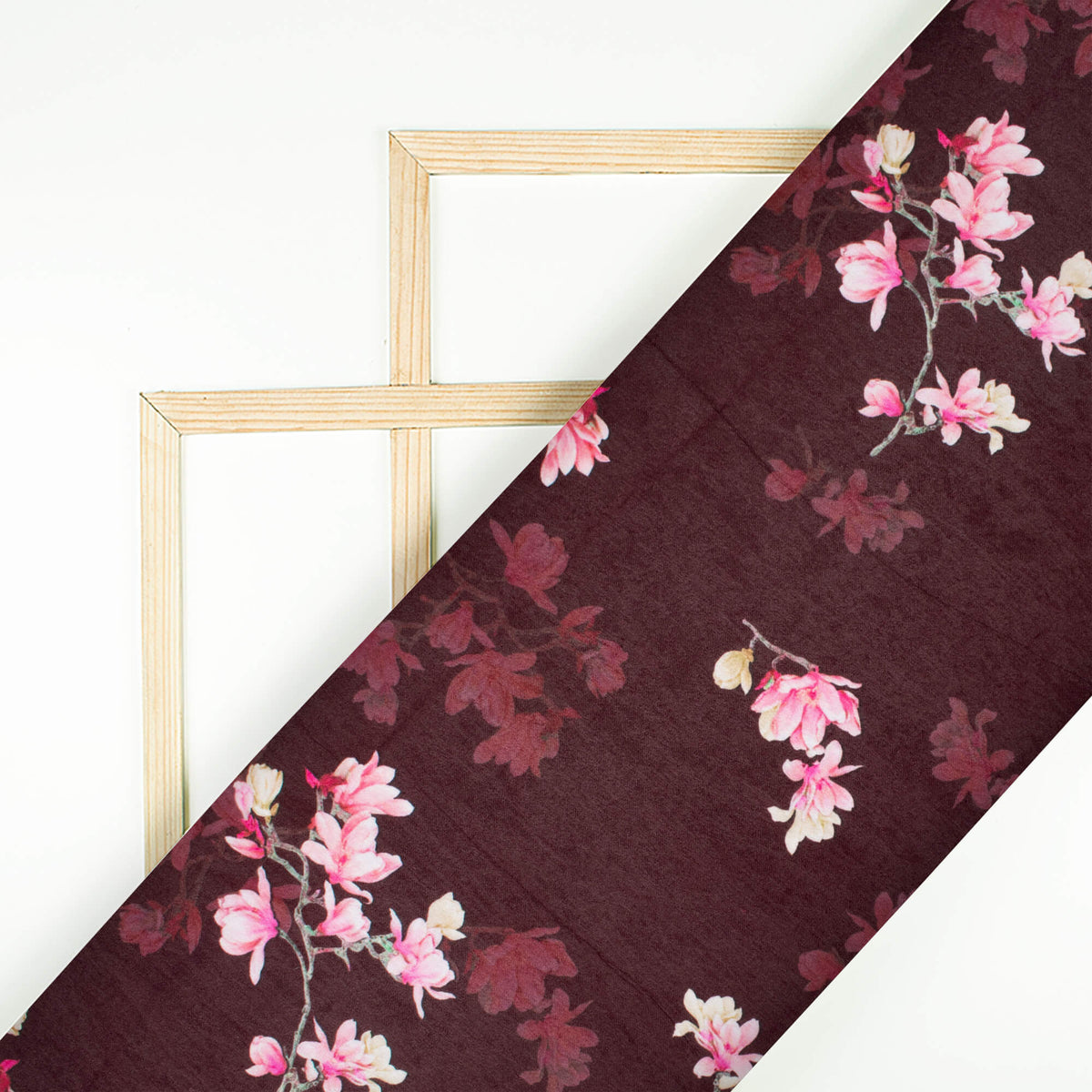 Dark Brown And Pink Floral Pattern Digital Print Lush Satin Fabric