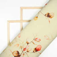Mellow Yellow And Pink Floral Pattern Digital Print Lush Satin Fabric