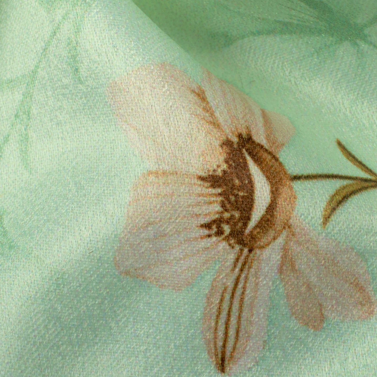 Tea Green Floral Pattern Digital Print Lush Satin Fabric