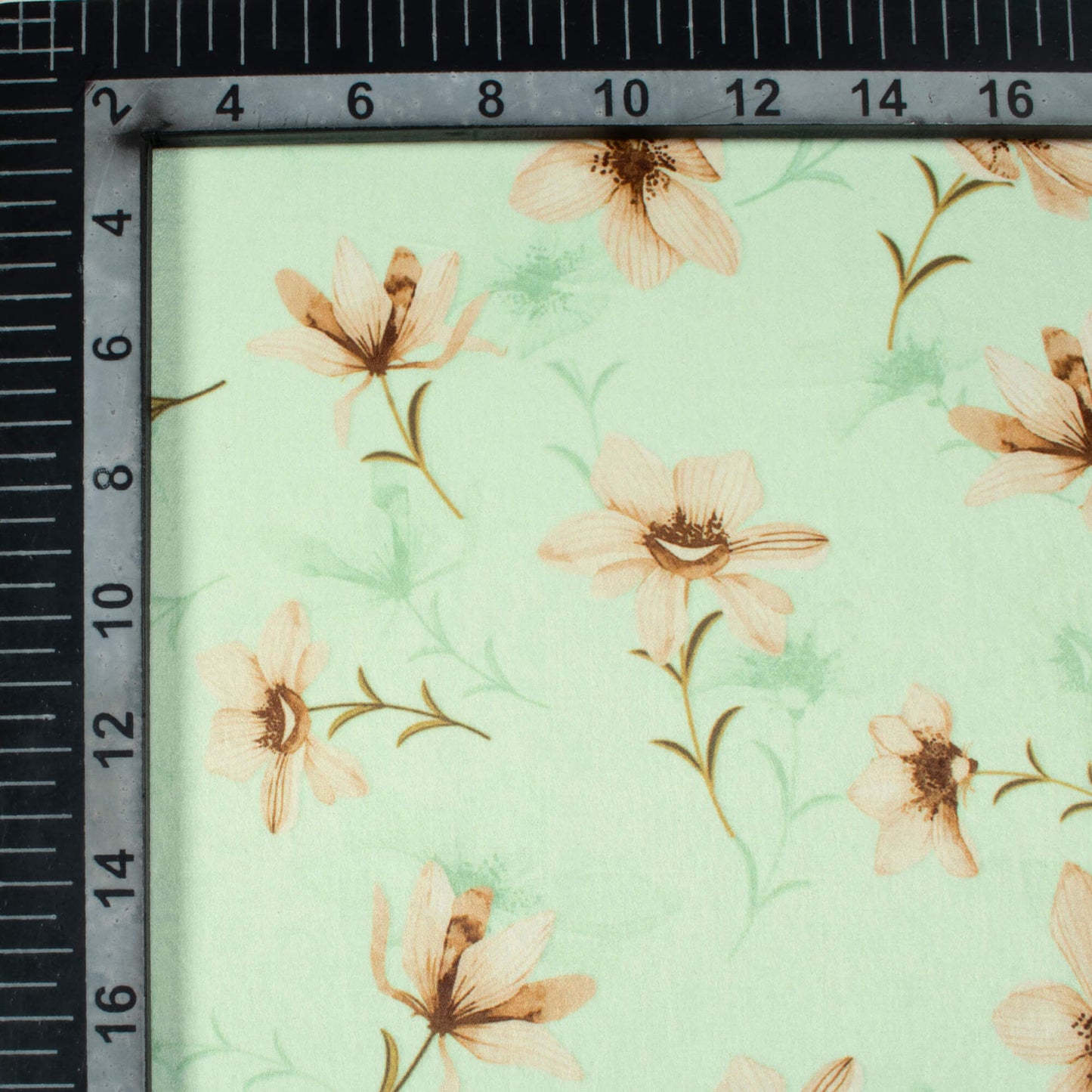 Tea Green Floral Pattern Digital Print Lush Satin Fabric