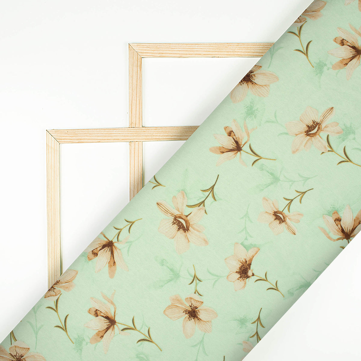 Tea Green Floral Pattern Digital Print Lush Satin Fabric