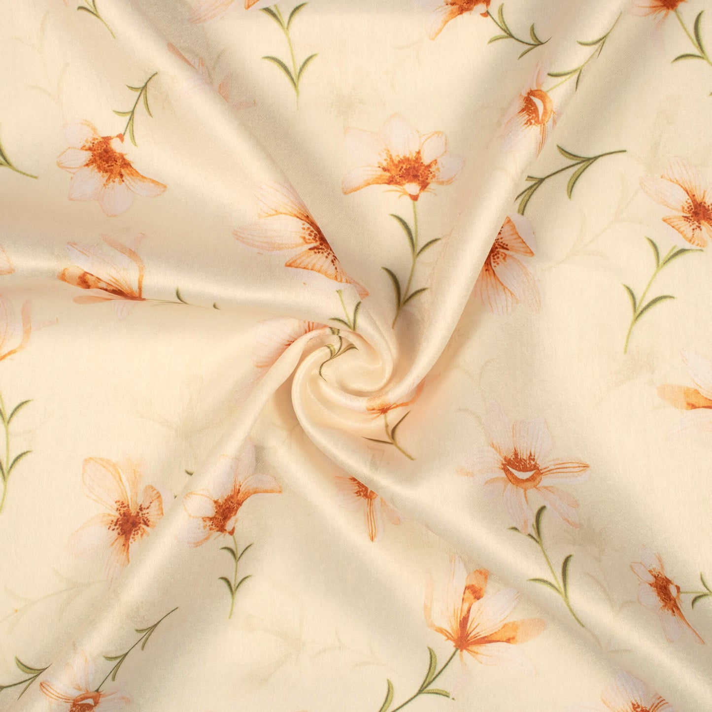 Mellow Yellow Floral Pattern Digital Print Lush Satin Fabric