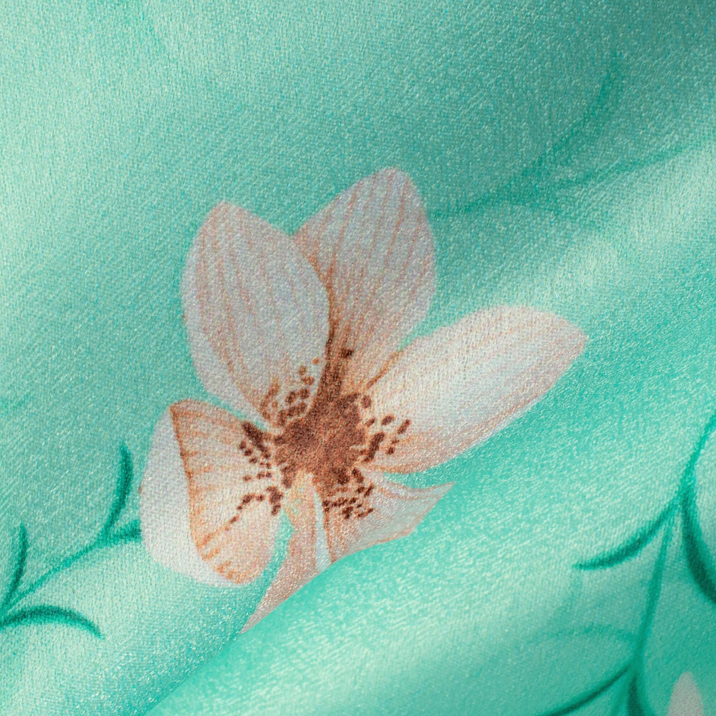 Turquoise Floral Pattern Digital Print Lush Satin Fabric