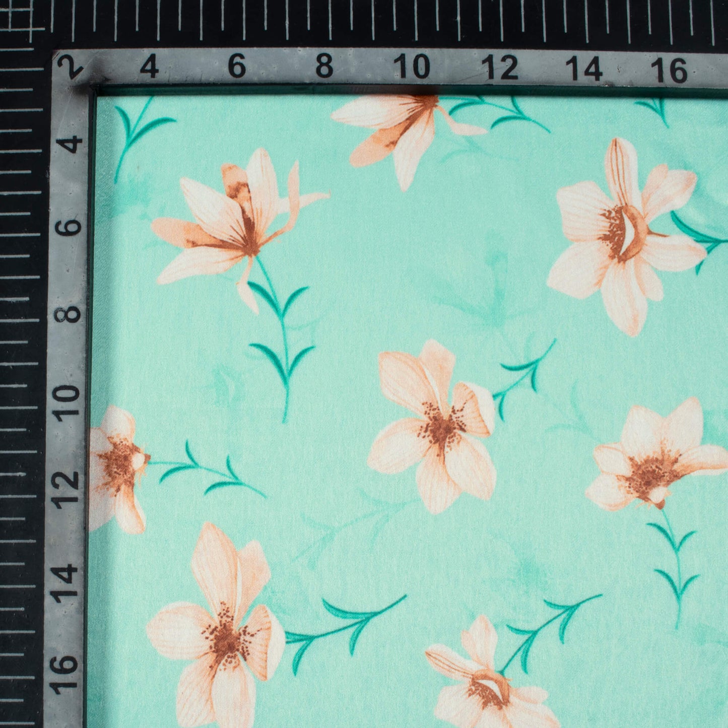 Turquoise Floral Pattern Digital Print Lush Satin Fabric