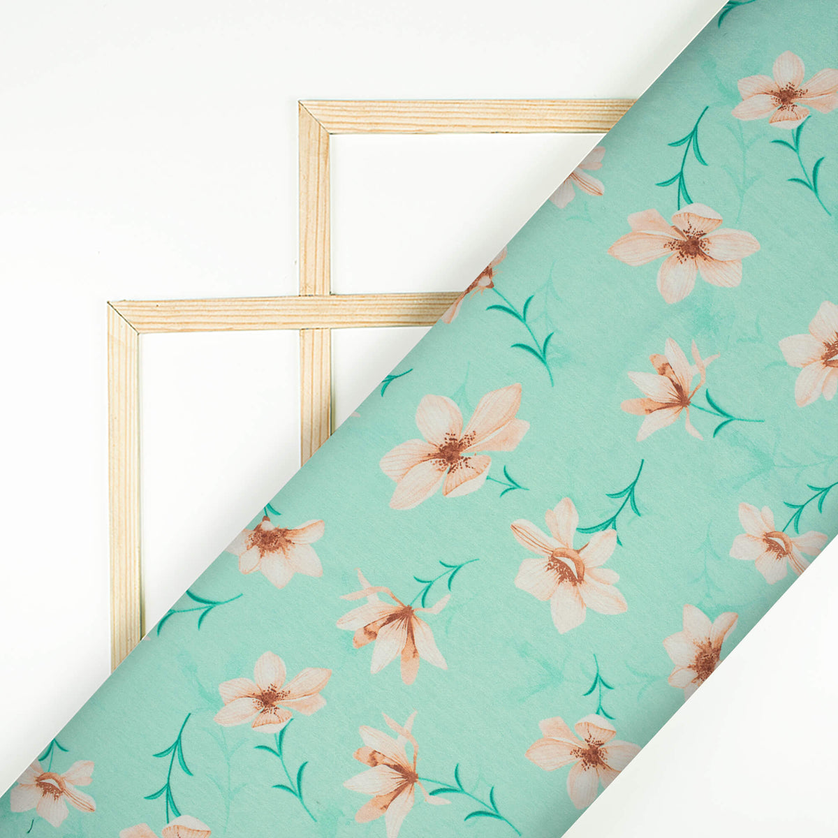 Turquoise Floral Pattern Digital Print Lush Satin Fabric