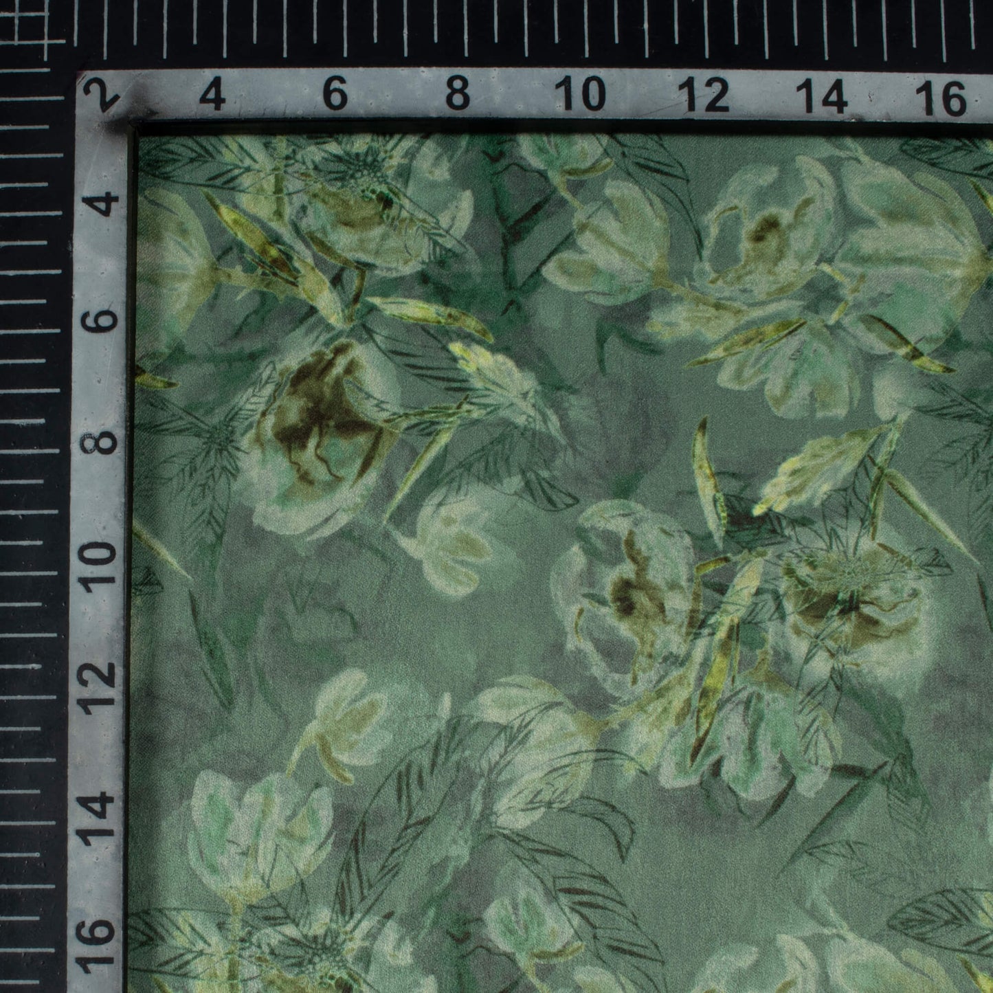 Pastel Green Floral Pattern Digital Print Lush Satin Fabric