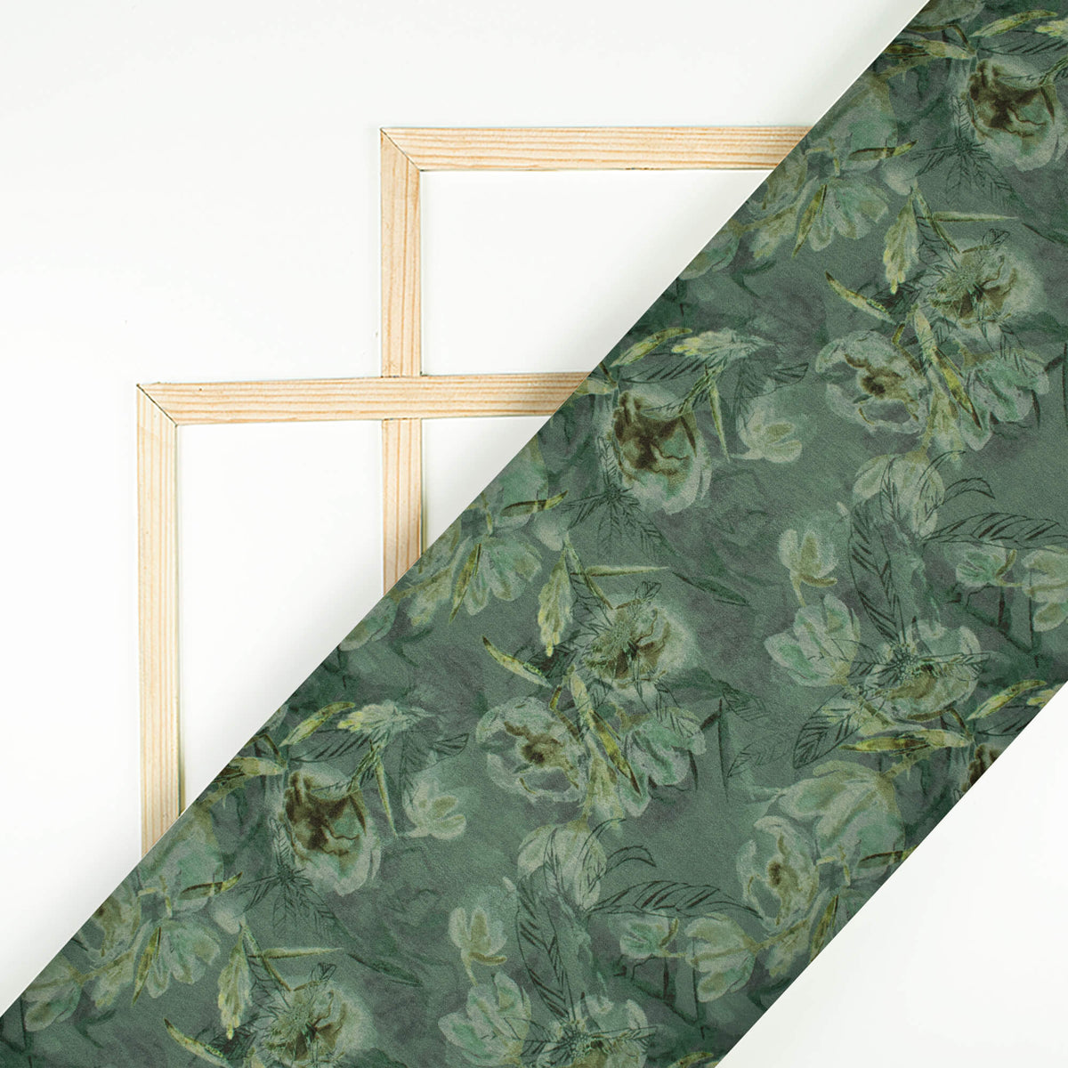 Pastel Green Floral Pattern Digital Print Lush Satin Fabric