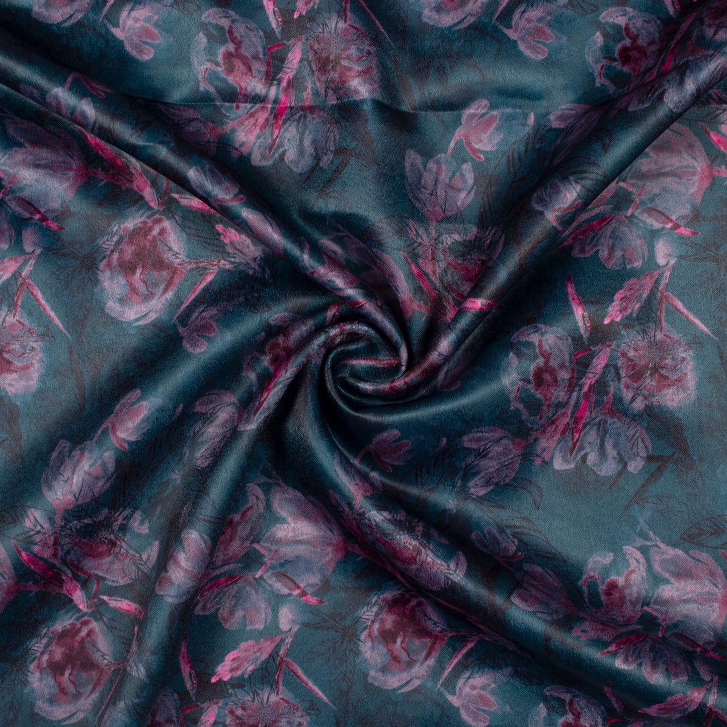 Aegean Blue Floral Pattern Digital Print Lush Satin Fabric