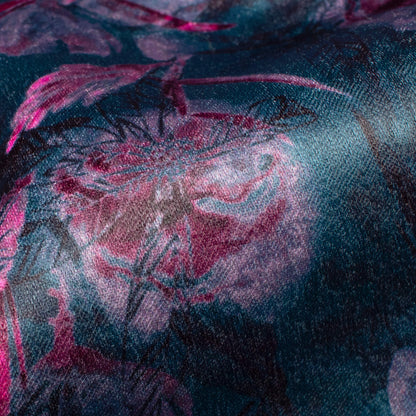 Aegean Blue Floral Pattern Digital Print Lush Satin Fabric