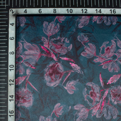 Aegean Blue Floral Pattern Digital Print Lush Satin Fabric