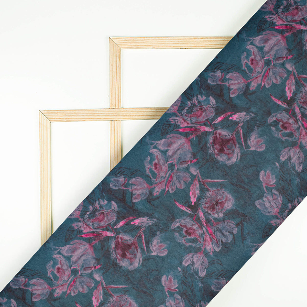 Aegean Blue Floral Pattern Digital Print Lush Satin Fabric