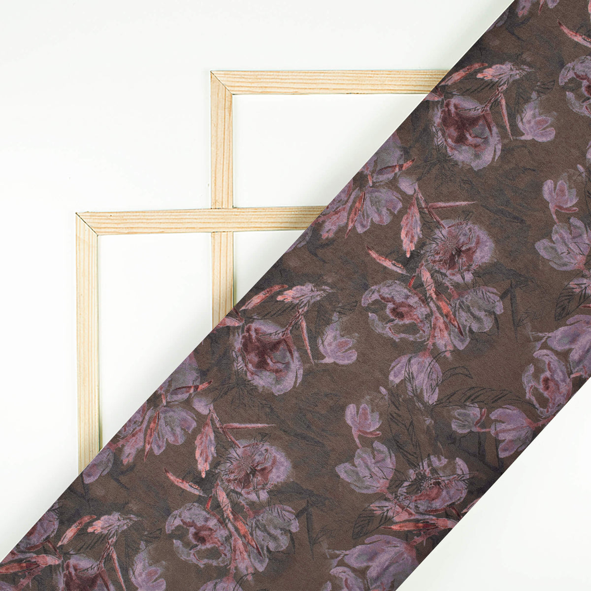 Brown Floral Pattern Digital Print Lush Satin Fabric