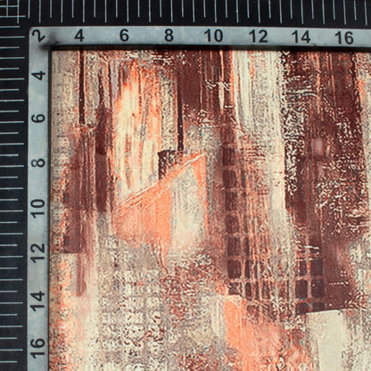 Cream And Peach Abstract Pattern Digital Print Lush Satin Fabric