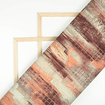 Cream And Peach Abstract Pattern Digital Print Lush Satin Fabric