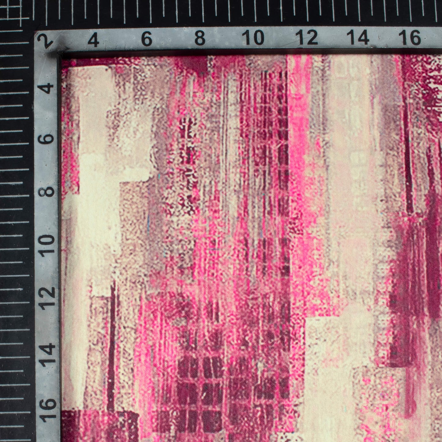 Cream And Pink Abstract Pattern Digital Print Lush Satin Fabric