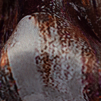 Umber Brown And Off White Abstract Pattern Digital Print Lush Satin Fabric