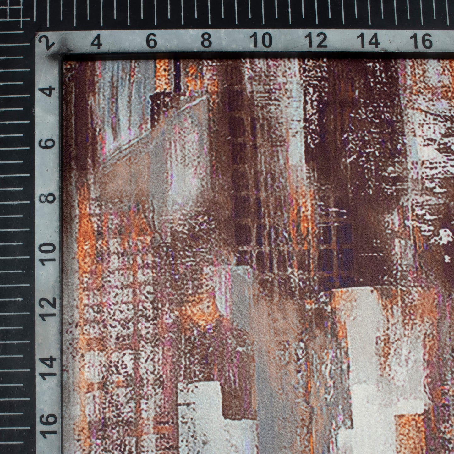 Umber Brown And Off White Abstract Pattern Digital Print Lush Satin Fabric