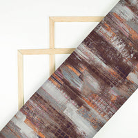 Umber Brown And Off White Abstract Pattern Digital Print Lush Satin Fabric