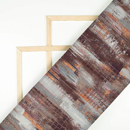 Umber Brown And Off White Abstract Pattern Digital Print Lush Satin Fabric