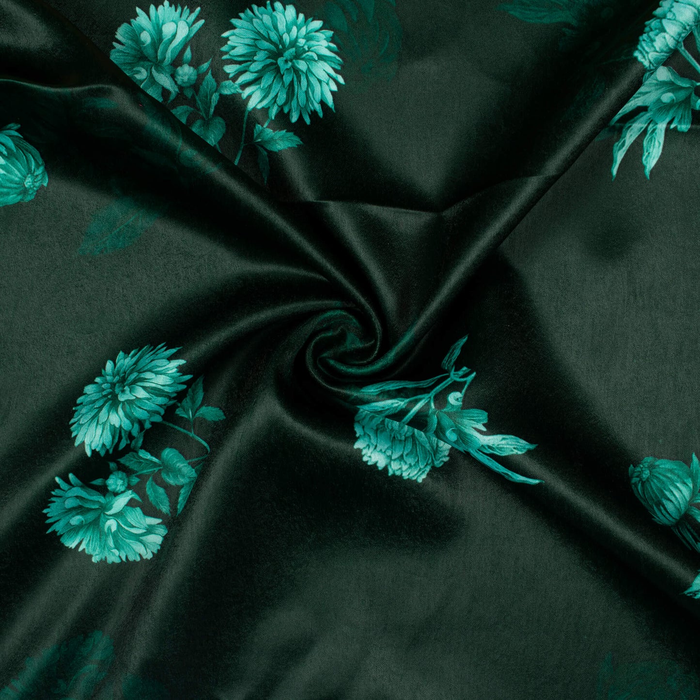 Sacramento Green Floral Pattern Digital Print Lush Satin Fabric