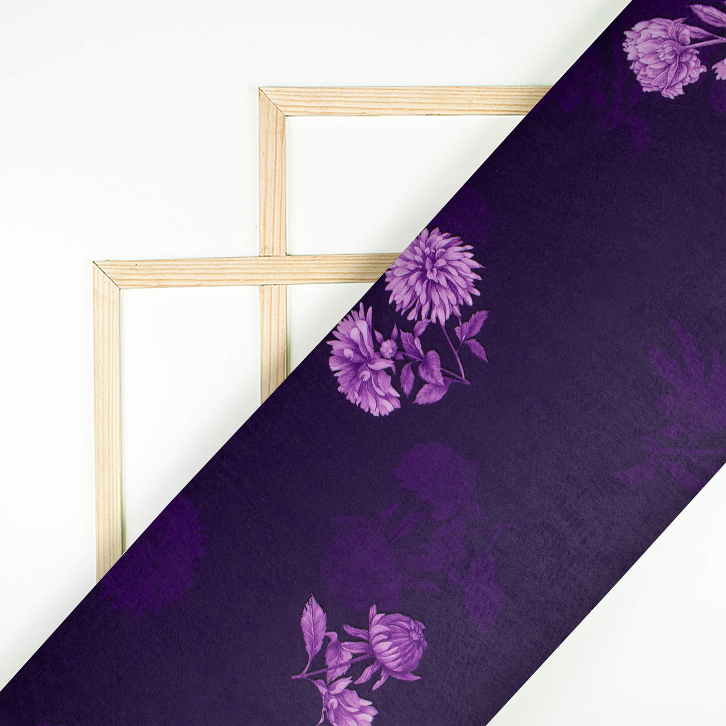 Eggplant Purple Floral Pattern Digital Print Lush Satin Fabric