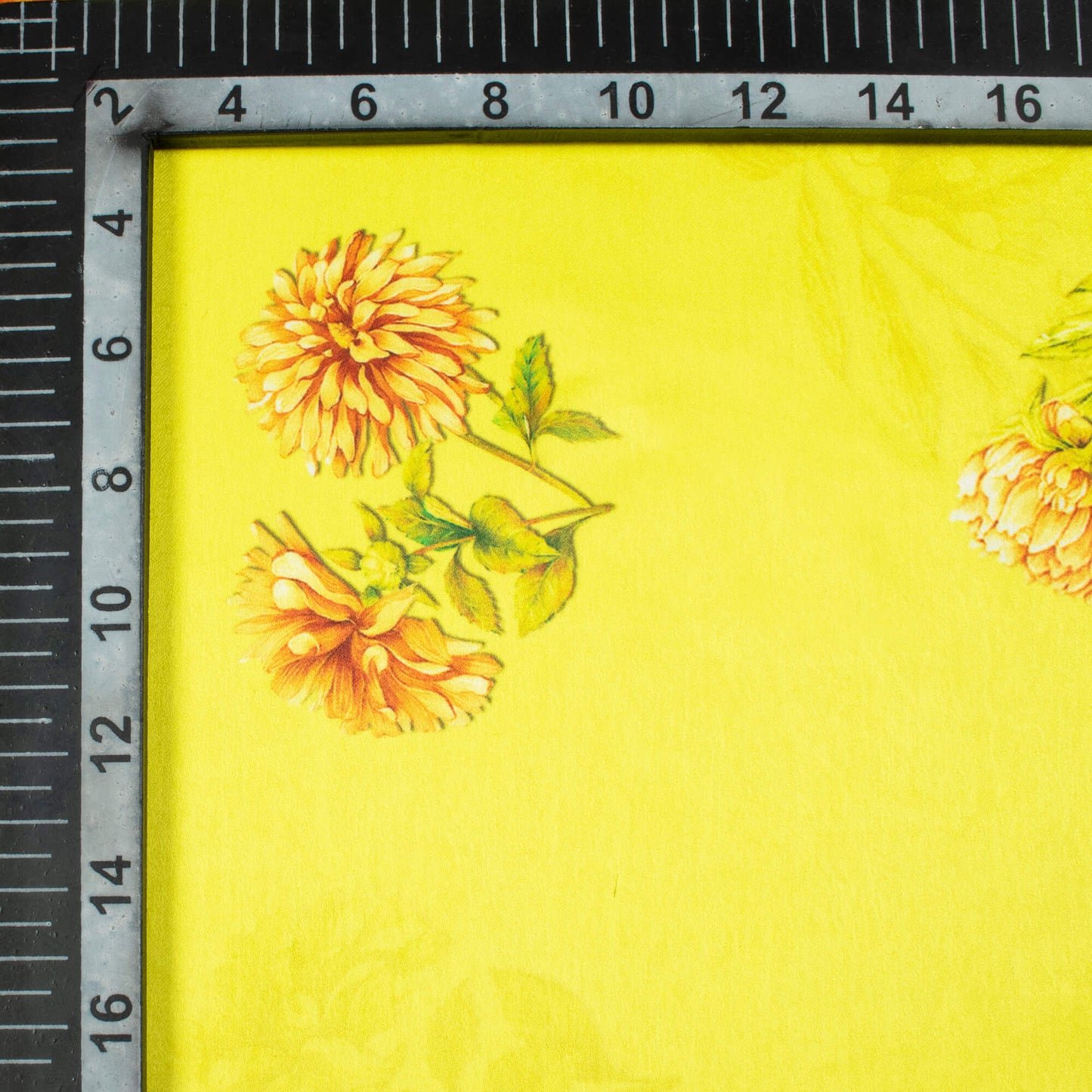 Lemon Yellow Floral Pattern Digital Print Lush Satin Fabric